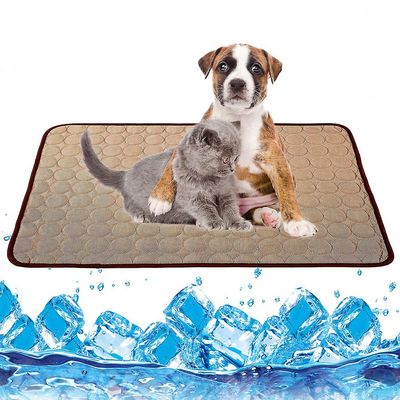 Eveltek Hund Køling Mat Sommer Ice Silk Pet Cool Bed Hunde Katte Kennel Pad Brown 50x40cm