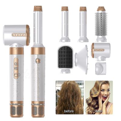 Hårrätare 7 i 1 hårtork Hot Comb Set Våt och torr Professionell curling Iron Styling Tool Hårtork Hushåll AU Plug