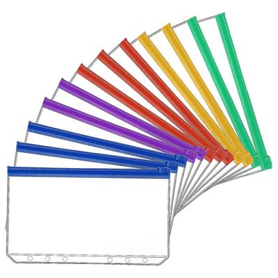 Mxfz 12stk A6 Størrelse 6 huller Ringbind Lommer Plast Farverige Bindemiddel Lynlåsmapper Til 6-ring Notebook Bin