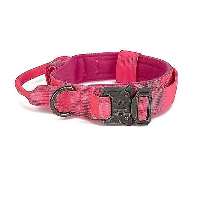 Tianzun Taktinen koiran kaulus Nailon Säädettävä kaulus Sotilaskoiran kaulus Raskas metallisolki kahvalla ROSE RED XL
