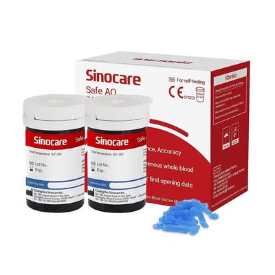 Sinocare 50 st Blodsockerteststickor & 50 st Lans för Säker AQ Smart och Säker AQ Röst 50pcs strips