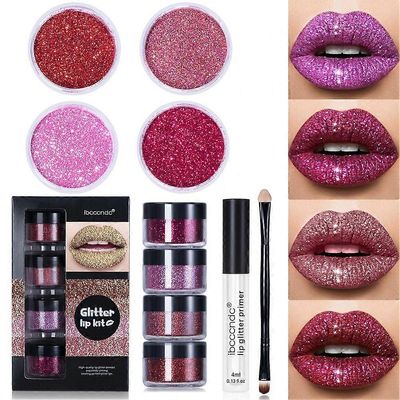 1 setti Glitter huulikiiltosetti Lip Glitter Primer Lip Glitter Powder Gloss Matte Lip Lip Balm Huulipuna Joulu Halloween-lahjat FT lämmin väri