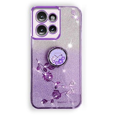 varten Motorola edge 50 neo 5G kotelo sormusjalusta TPU kukat puhelimen kansi kaltevuus glitter - violetti Monivärinen Purple
