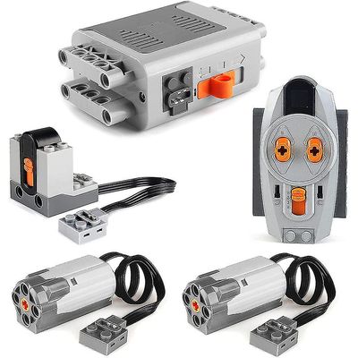 5 stk strømfunksjon Motoriserte byggeklosser Strømsett 2 mellomstore motorer, 1 batteriboks, 1 ir fjernkontroll, 1 mottaker y Grå