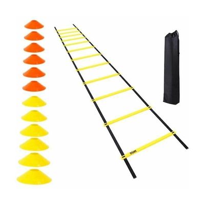 6M &; 10 kjegler Rhythm Ladder - Fotballtrening - Utstyr for Agility, Fitness &; Speed - Treningssett med veske