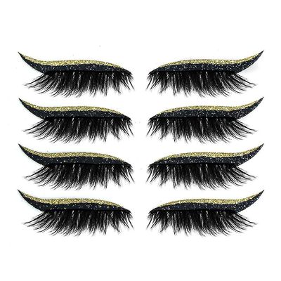 8 par Eyeliner falske vipper Sticker Glitter øjenskygge Makeup Tool guld 4Pairs