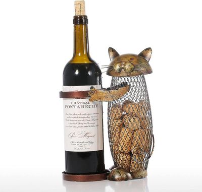 Tinor metall katt vin flaske holder dyr statue dekorativ vin kork holder kjøkken hjem dekor skulpturer