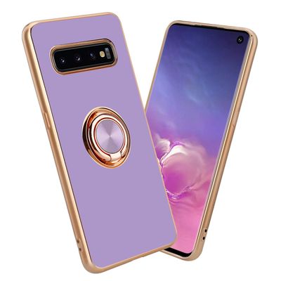 Samsung Galaxy S10 PLUS Hülle Handy Cover TPU-deksel - med kamerabeskyttelse og ring Glanset lys lilla - gull