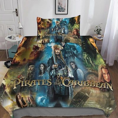 Kerota Pirates of the Caribbean vuodevaatteet setti mikrokuitupussilakana + tyynyliinat 3D-tulostetut elokuvasarjat pussilakana vetoketjusulkimella...