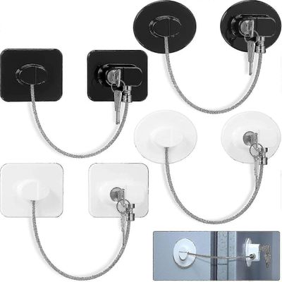 4-osainen jääkaapin lukkosarja 8 avaimella, liimakaapin lukko keittiön turvallisuuden takaamiseksi Valkoinen. Musta