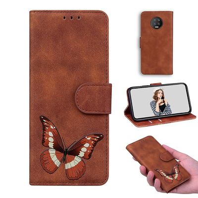 Etui til Infinix Note 7 Butterfly Cover Premium Læder Magnetisk- Pink Brown