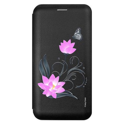 Crazy Kase Sag til Samsung Galaxy A50 Sort Lotus Flower Mønster og Butterfly