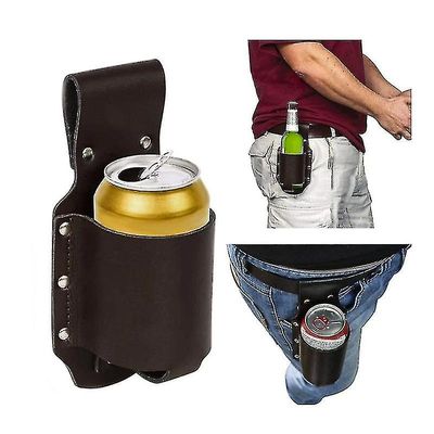 Mens Classic Lær Øl Hylster Øl Holster Flaskeholder Belte Fit Soda Drink Brown