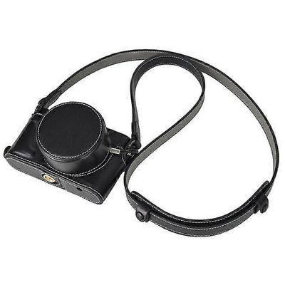 Yhteensopiva Leica D-Lux 8 -kotelon kanssa, jossa on olkahihna, linssinsuojus, aitoa nahkaa oleva kameran suojakuori Musta