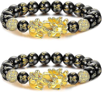 Feng Shui Svart Obsidian Armband Pi Xiu Kinesiskt armband Pärla Amulet Mantra