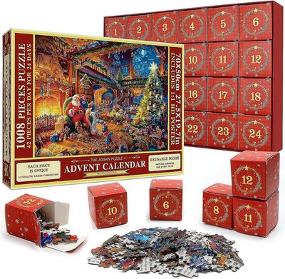 Puslespill Julekalender 2023, 1008 brikker Puslespill 24 dager nedtelling til jul Adventskalendere, Julegaveidé for barn Voksen B 1008 stk
