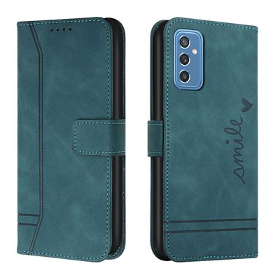 Nahkainen magneettinen suljinkotelo, jossa on käännettävä lompakkotelineen toimintokansi Samsung Galaxy M52 5G:lle Vihreä