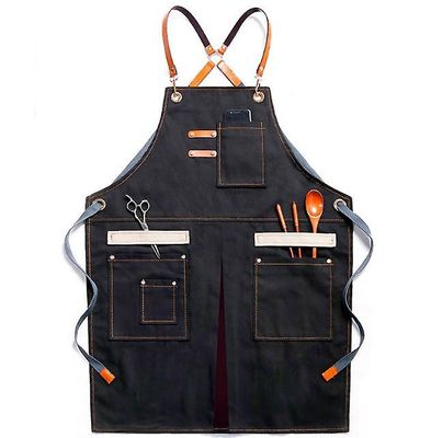 Handuo Denim Forklæder til kvinder og mænd til barista, kok, barber, maler og gartner sort