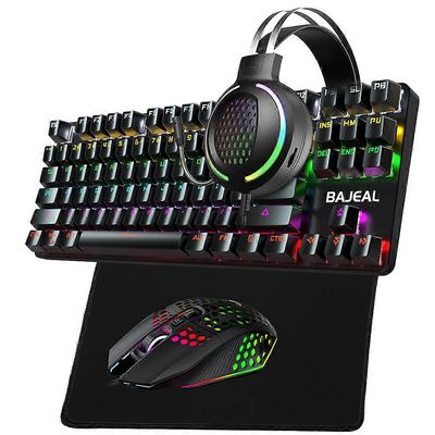 Langallinen mekaaninen näppäimistö Hiiri Hiirimatto Kuulokesarja Kytkin Näppäimistöt Pelihiiri ja RGB-kuulokkeet Kannettava tietokone PC musta