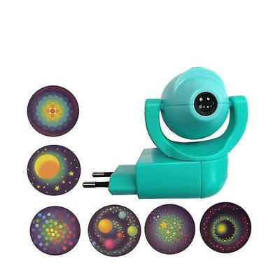 Star Moon Animal Projector Led Projektor 6 Bilder Sensor Eu Plug Night Light For Barn Baby Soverom Dekorasjon Cyan