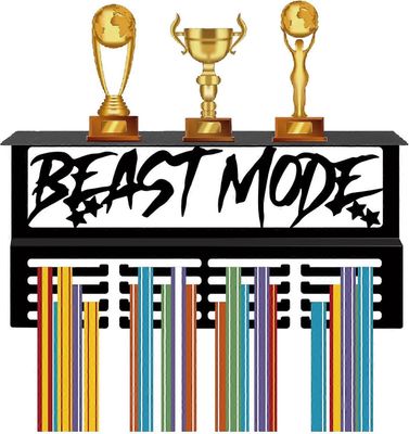 Beast Mode Mitalipidike Trophy Hylly Mitaliripustin Näyttö, jossa 16 koukkua Hyllyteline Urheilu 4 riviä Seinäkiinnitys 70+ mitalia miehille Naiset...