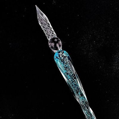 Barsinfi Krystal glas blæk gave pen retro håndlavede Dip Pen Skrive kunst dekoration Blå