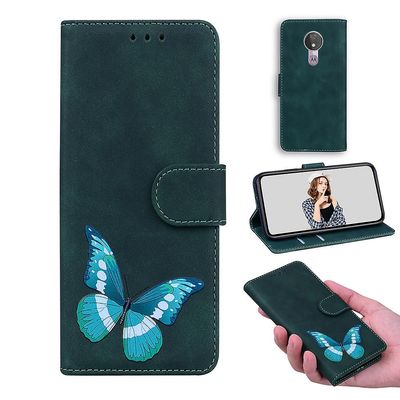 Etui til Motorola Moto G7 Power Butterfly Cover Premium læder magnetisk- pink Grøn