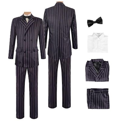 Darmowade Gomez-puvut aikuisille 4 kpl Addams-perheen cosplay-puku miesten puku Halloween-asu Musta M