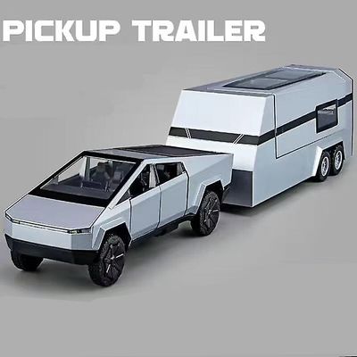 Toy Cars 1/32 Tesla Cybertruck Pickup Trailer Alloy Car Model Diecasts Metal Terrængående køretøjer Truck Model Lyd Og Light Børnelegetøj Gave Sølv...