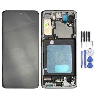 Wigento För Samsung Galaxy S21 5G-skärm Full TFT LCD med ramenhet Touch Reservdelsreparation Svart (Utan fingeravtryck)