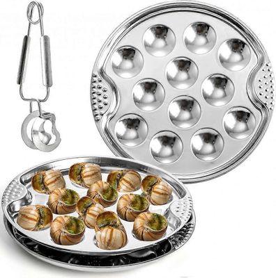 Ruostumattomasta teräksestä valmistetut Escargot-levyt, joissa on 12 lokeron reikää, äyriäisetana-astia Escargot-pihdillä, Escargot-leivinastiapalv...