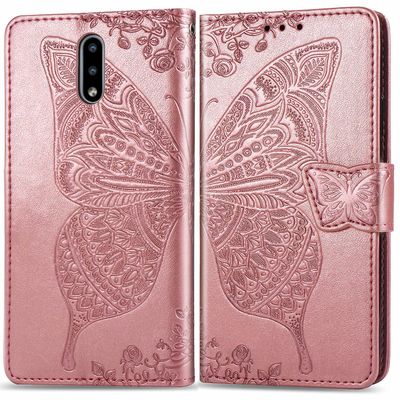 Gangxun Kompatibel med Nokia 2.3 Case Flip Cover Emboss Butterfly Soft Tpu Stødsikker Shell Slim - Rose Gold