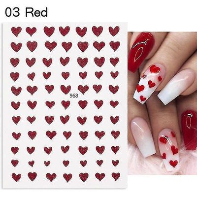 Love Nail Art Sticker Rødt guld og sølv laser kærlighed søm kunst decal 3d klæbende søm kunst tilbehør figur-3