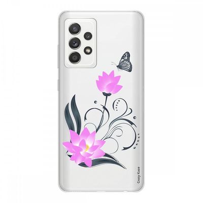 Crazy Kase Cover Til Samsung Galaxy A52 lavet af fleksibel silikone 1 mm, Lotus blomst og sommerfugl