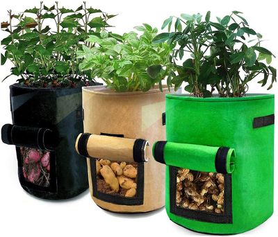 Xqday Kartoffel grow tasker 3 pack 10 gallon kartoffel voksende poser blomstergrøntsag voksende poser til kartoffel, tomat, gulerod