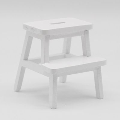 1/12 Miniature trinskammel Træ fodskammel dobbeltlags stol holder skammel hvid