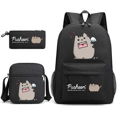 Pusheen 3PCS koululaukku rento reppu Musta
