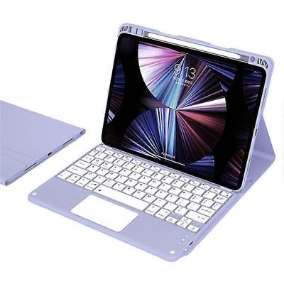 Yhteensopiva iPad Pro 13 (2024) M4 Skin-touch nahkaisen tablettitelineen kannen + X7-kosketuslevyn Bluetooth-näppäimistön kanssa Violetti