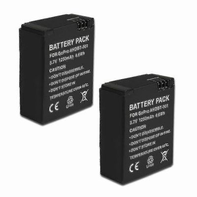 2 akkua Gopro 3 Ahdbt-301/302/201 HD Hero 3/3+ Black Silver Edition -kameralle