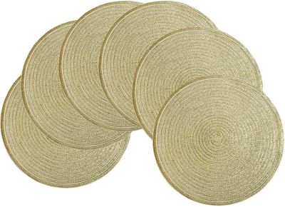 6 punotun pyöreän paikkamaton sarja Placemat Joulu kulta pestävät paikkamatot Lämmönkestävä liukumaton Placematon koristelu ruokailuun, keittiöön, ...