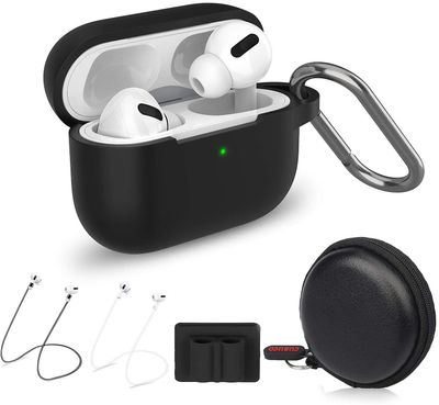 AIR Beskyttende silikoneetui til AirPods Pro (2019-udgivelsen) (LED foran synlig) med 1 nøglering/2 rem/1 urremholder/1 hovedtelefonetui (pakke med...