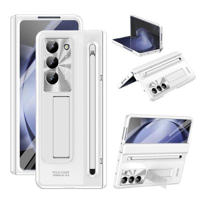 Galaxy Z Fold 6 -kotelo S Pen -pidikkeellä, täysi suoja jalustan suojuksella Samsung Galaxy Z Fold 6 5G 2024 -kotelolle valkoinen