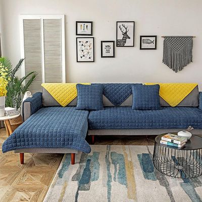 Tyk plys sofabetræk Europæisk Universal Sofa Håndklædebetræk Skridsikkert Sofabetræk Mørkeblå 90X160CM