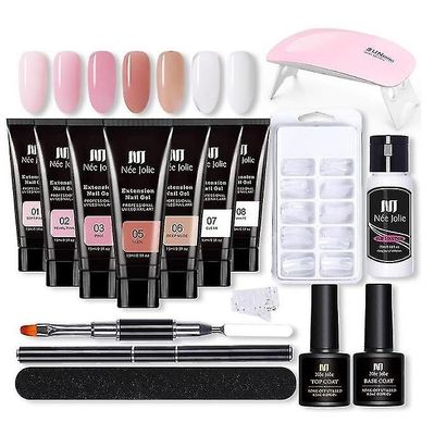 Swhyv forlengelse gel spiker kit - spiker ekstrautstyr gel 7 farger rosa naken alt i ett sett med neglelampe