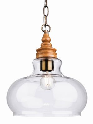 Firstlight Lighting Firstlight Comet - 1 Light Dome Loft Pendant Natural Wood med klart glas, E27