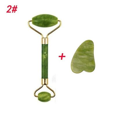 Nat Ural Jade Beauty Container Dobbelt hoved Jade Roller Ansigtsmassage Grøn