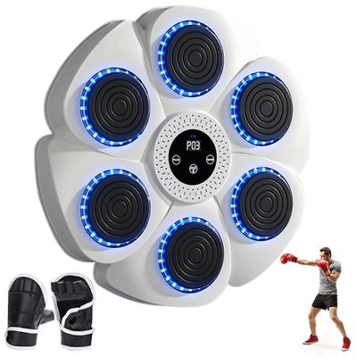 Musiikkinyrkkeilykone, 2025 Uusi älykäs seinänyrkkeilykone -Bluetooth nyrkkeilyhansikkailla Aikuiset Lapset 9 nopeutta ja lähtölaskentatilaa Valkoinen