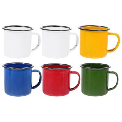 6kpl kädessä pidettävät emalimukit retrotyyliset emalikupit värilliset emalimukit paksut kahvimaitomukit Kuten 6.5X6.5cm