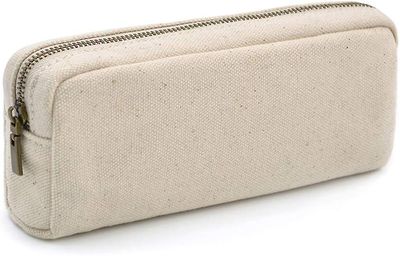 Penalpenhus, blyantpose med stor kapacitet Lærred Makeuptaske Holdbar kontorpapirvarer Organizer - Beige