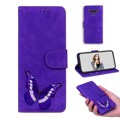 Etui til Lg Stylo 6 Butterfly Cover Premium Læder Magnetisk- Pink Lilla